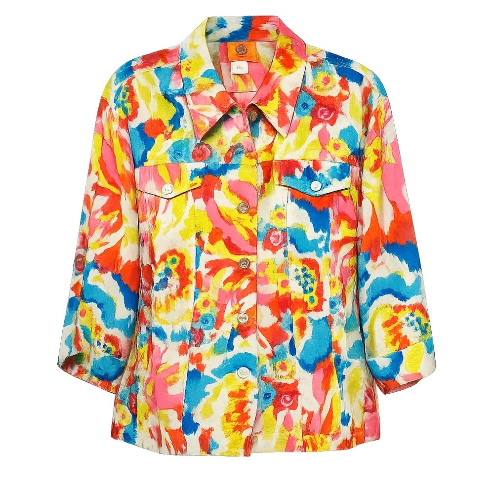 Linen Tropical Floral Shirt Jacket Women 2X Coastal Grandma Resort Island Style